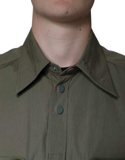  - Military Green Cotton Bend Collared Coat Jacket