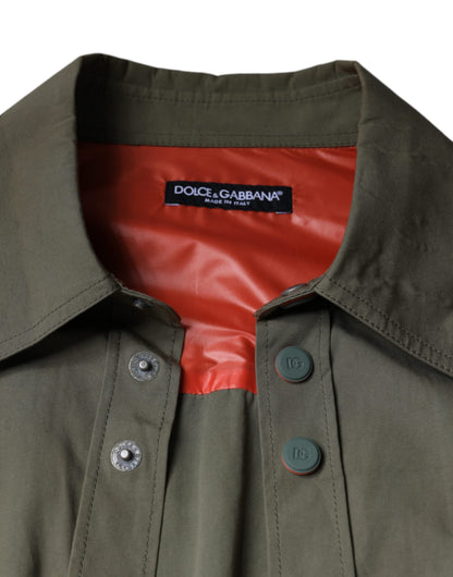  - Military Green Cotton Bend Collared Coat Jacket