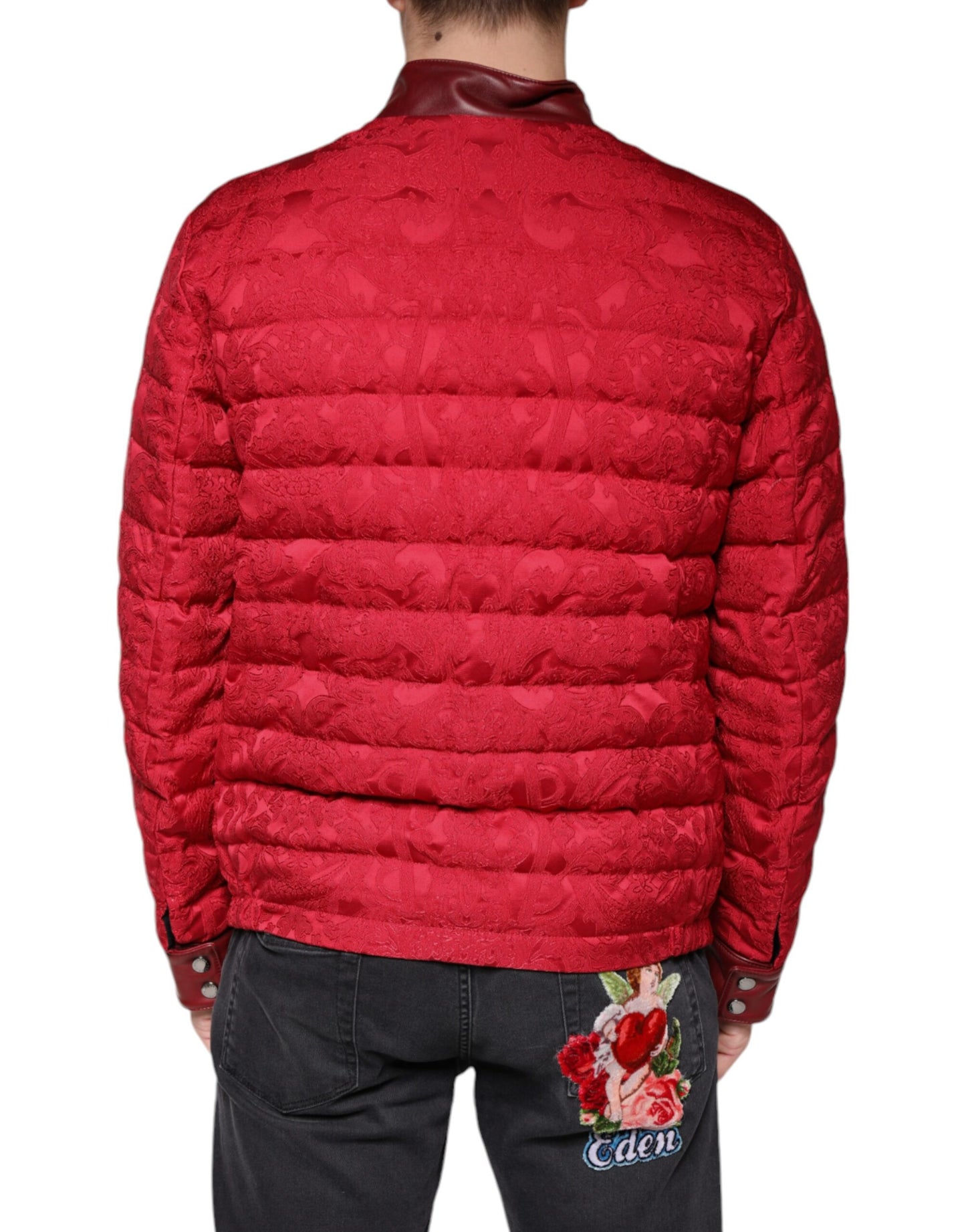  - Red Quilted Bomber Gold Crown Logo Jacket