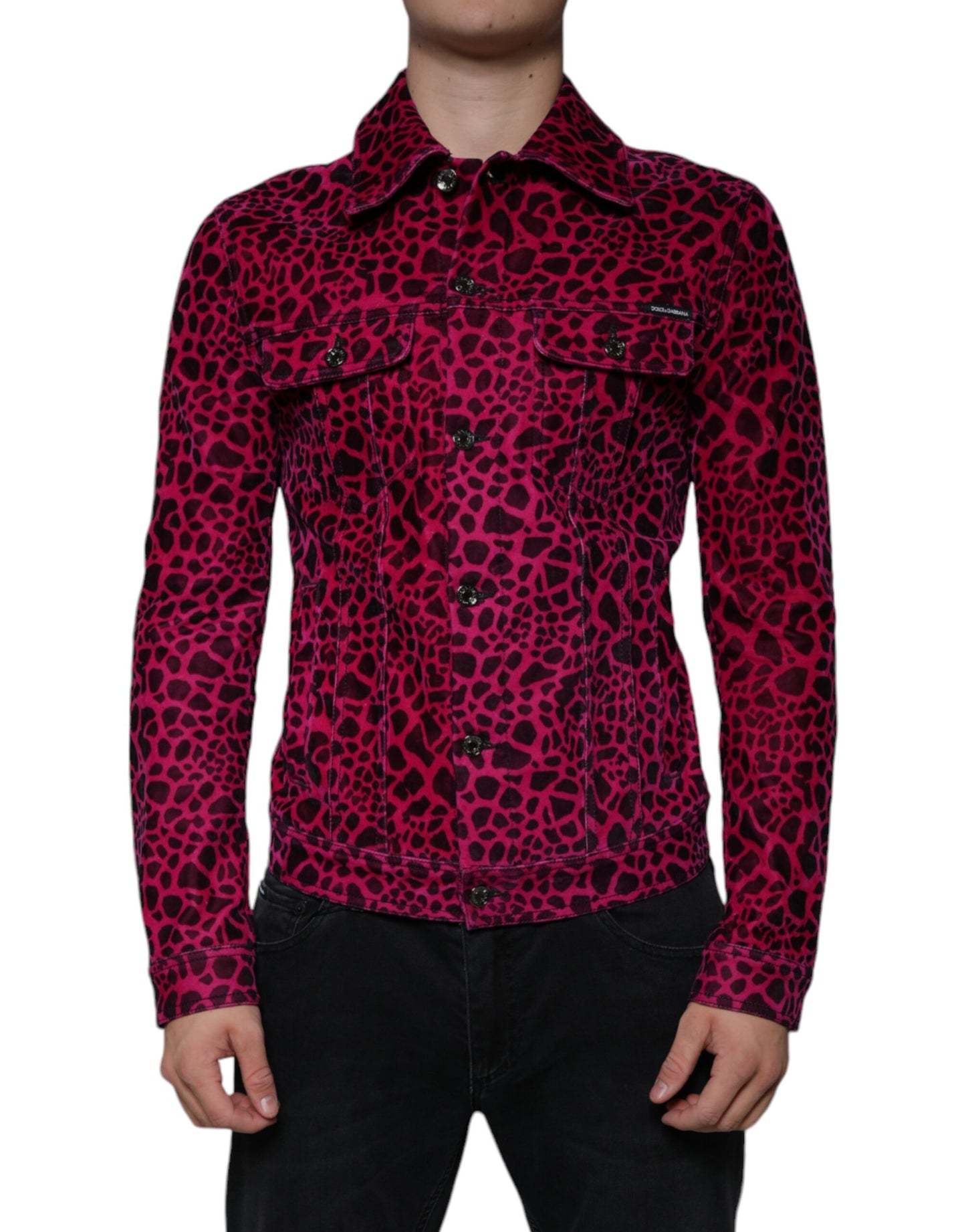  - Fuchsia Leopard Button Down Collared Jacket