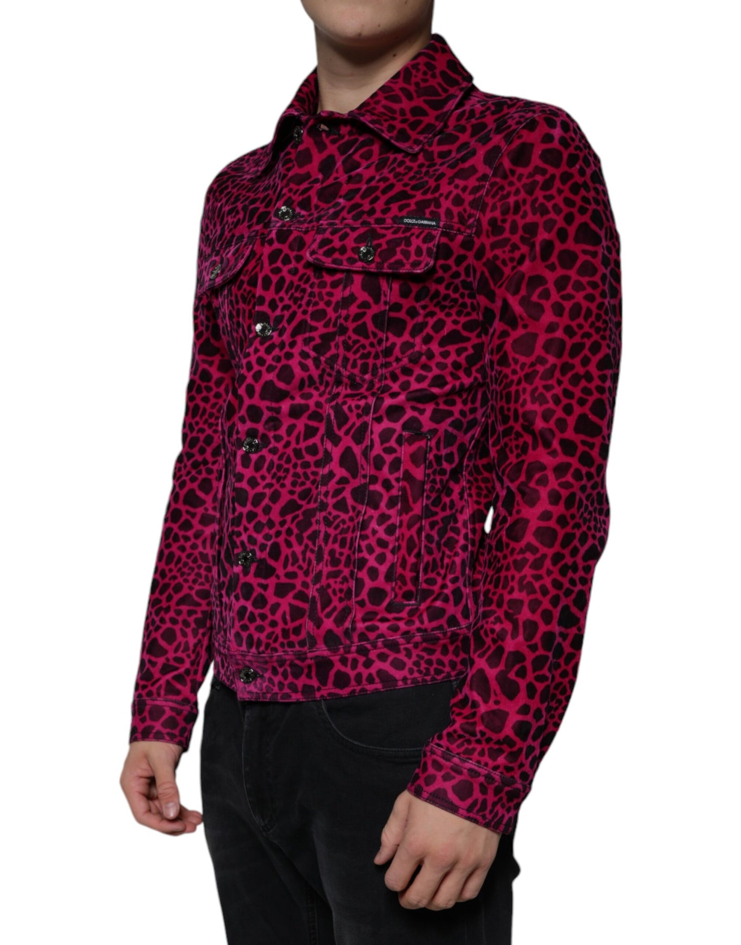  - Fuchsia Leopard Button Down Collared Jacket