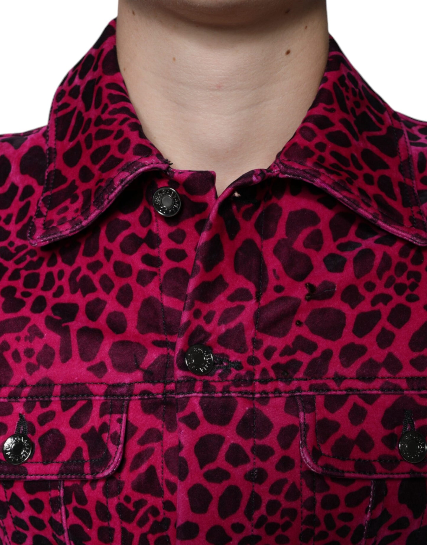  - Fuchsia Leopard Button Down Collared Jacket