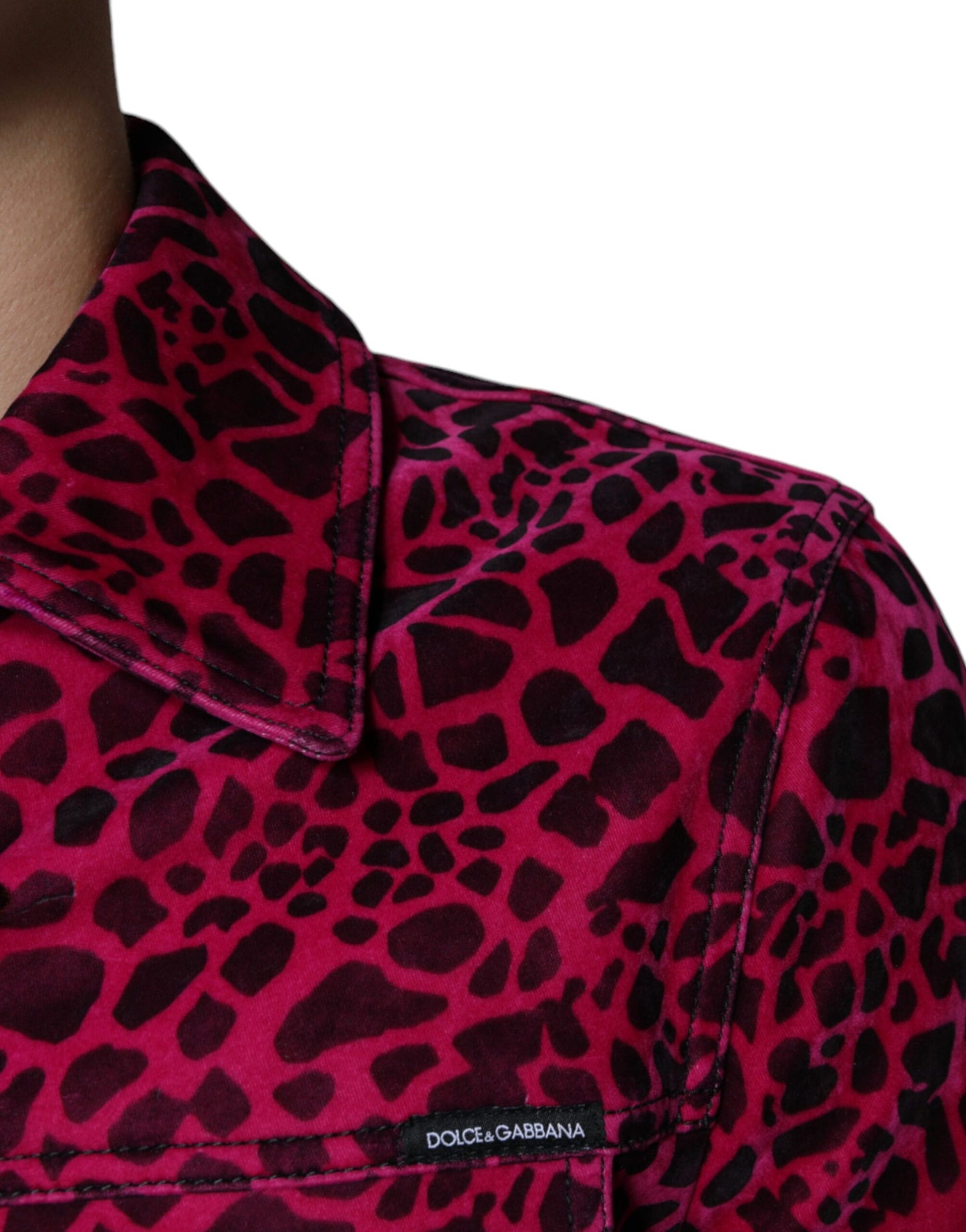  - Fuchsia Leopard Button Down Collared Jacket