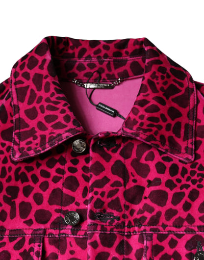  - Fuchsia Leopard Button Down Collared Jacket