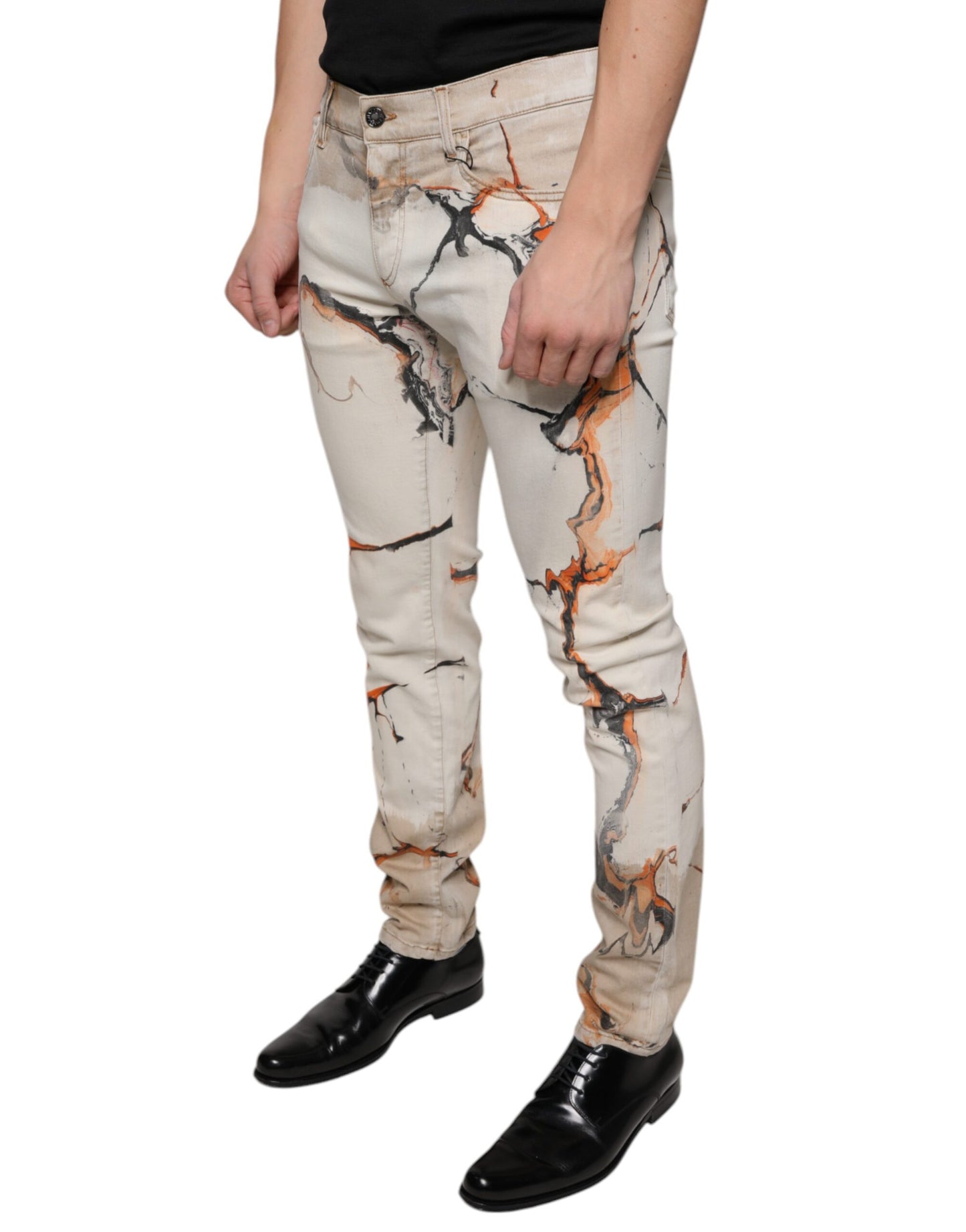  - Beige Cotton Dye Slim Fit Men Denim Jeans