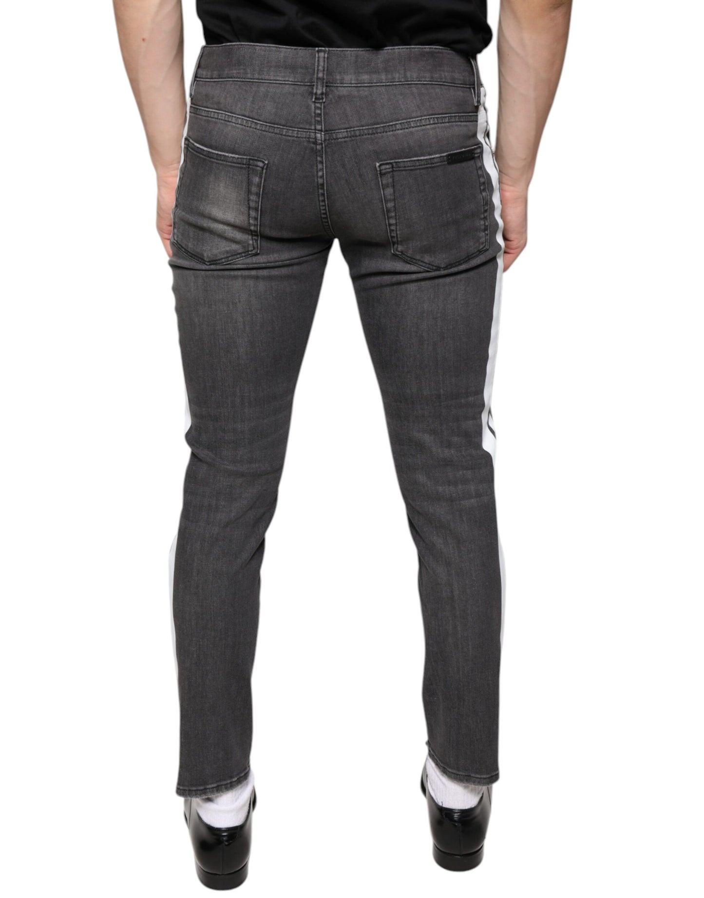  - Black Tattered Cotton Skinny Men Denim Jeans