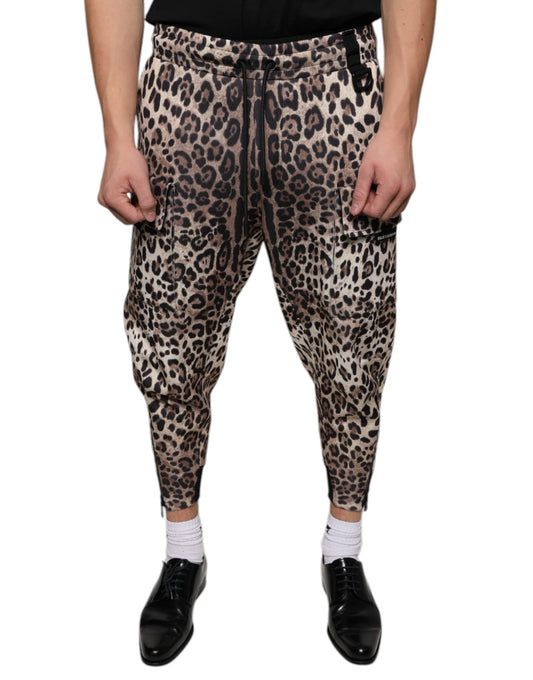  - Brown Leopard Polyester Jogger Pants