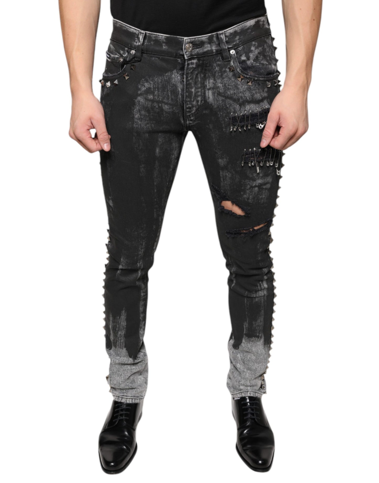  - Black Embellished Cotton Skinny Denim Jeans