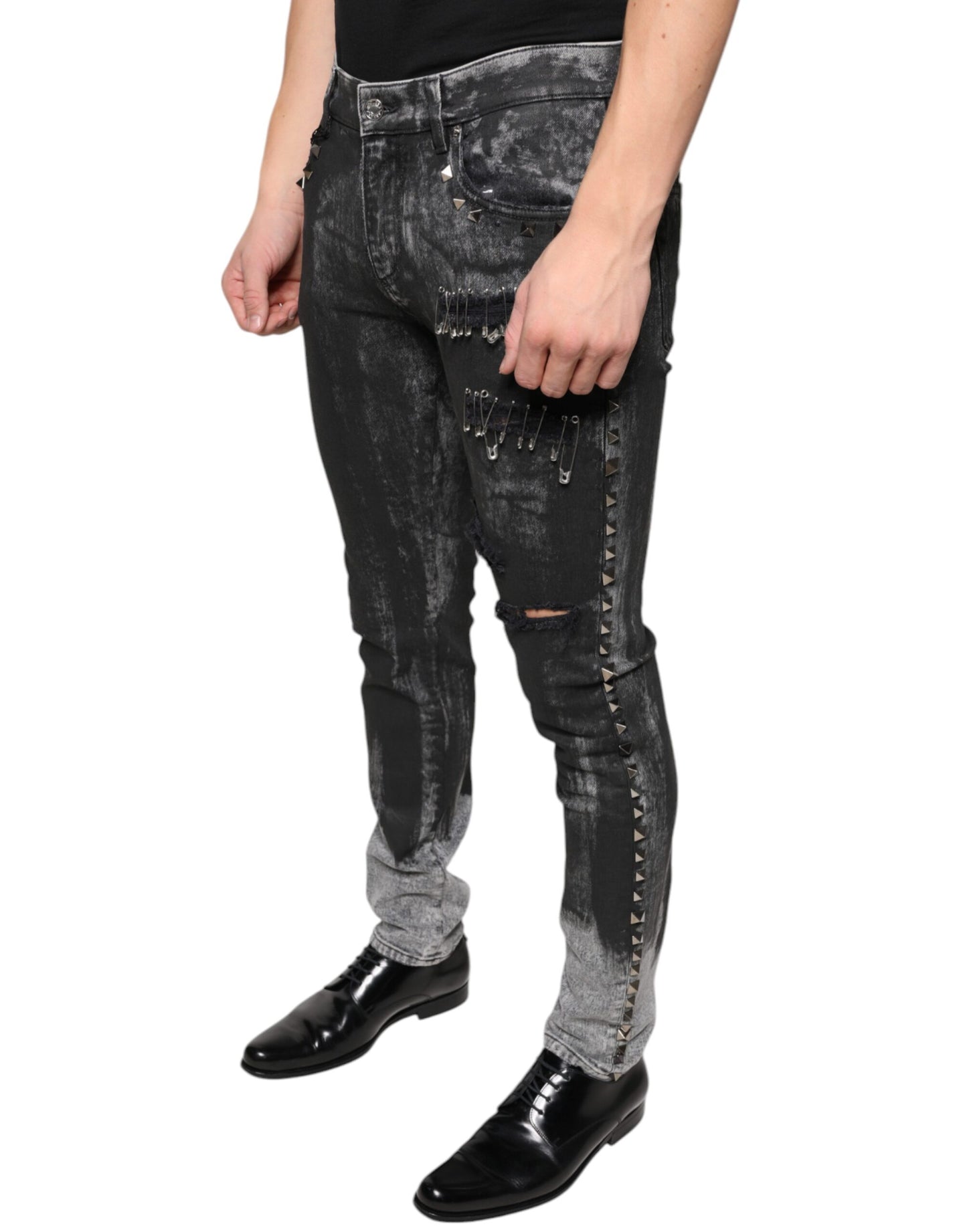  - Black Embellished Cotton Skinny Denim Jeans