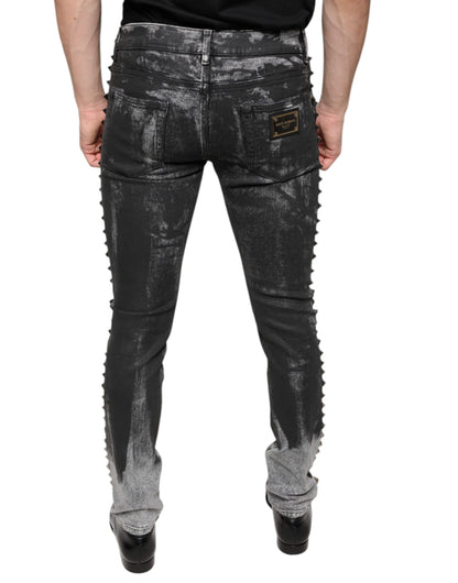  - Black Embellished Cotton Skinny Denim Jeans