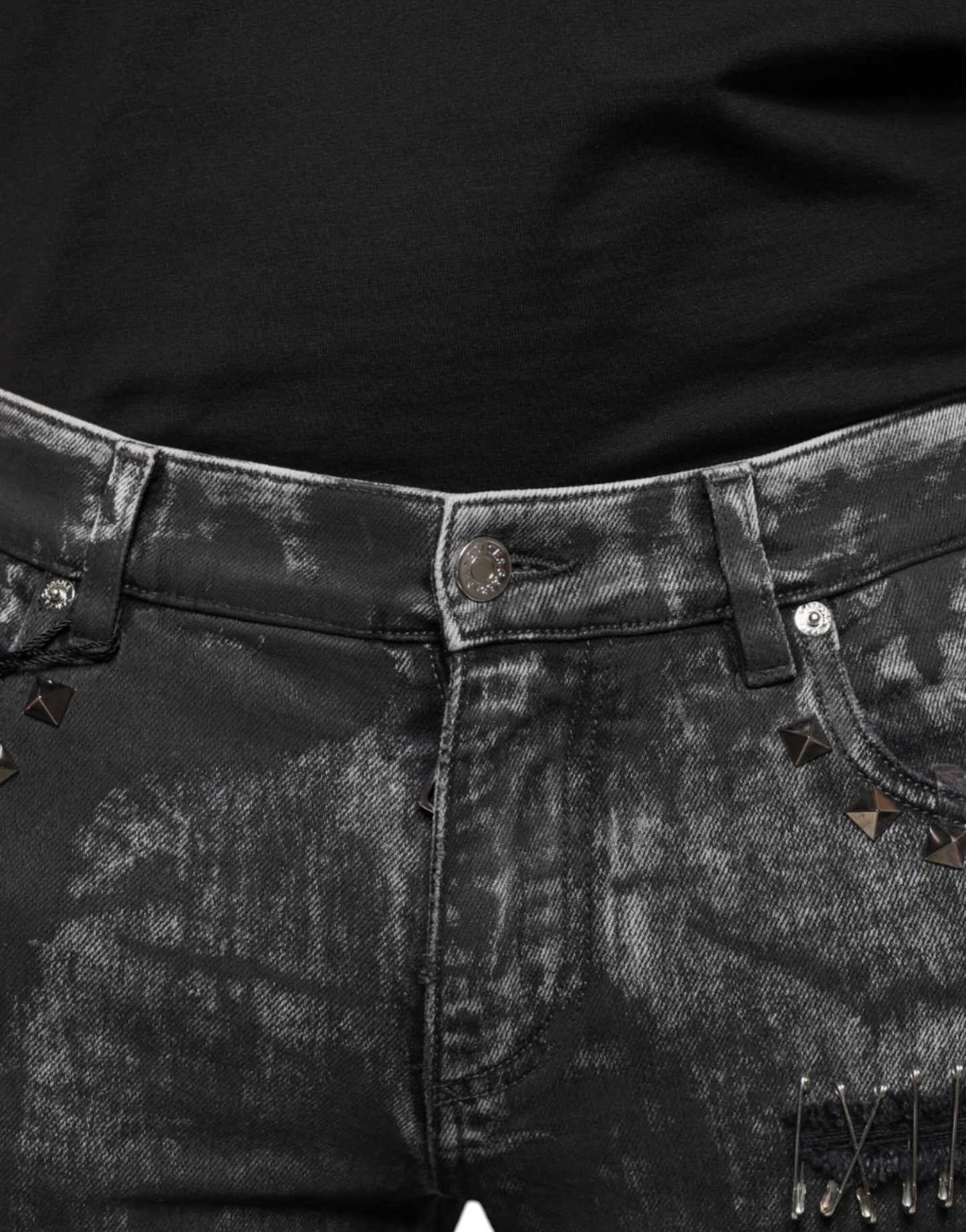  - Black Embellished Cotton Skinny Denim Jeans