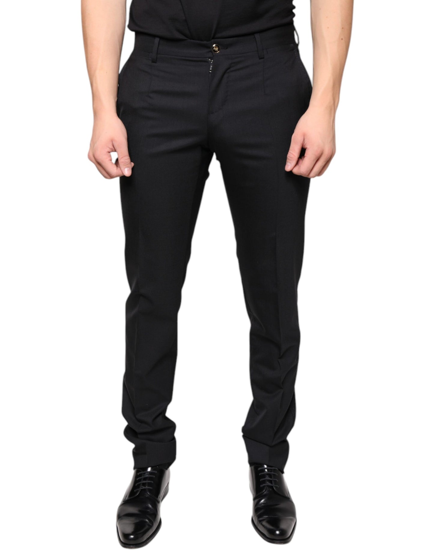  - Black Wool Skinny Men Dress Pants