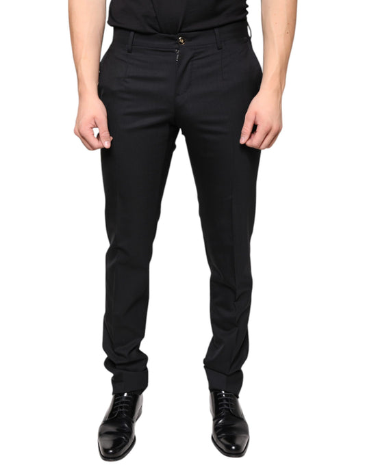  - Black Wool Skinny Men Dress Pants