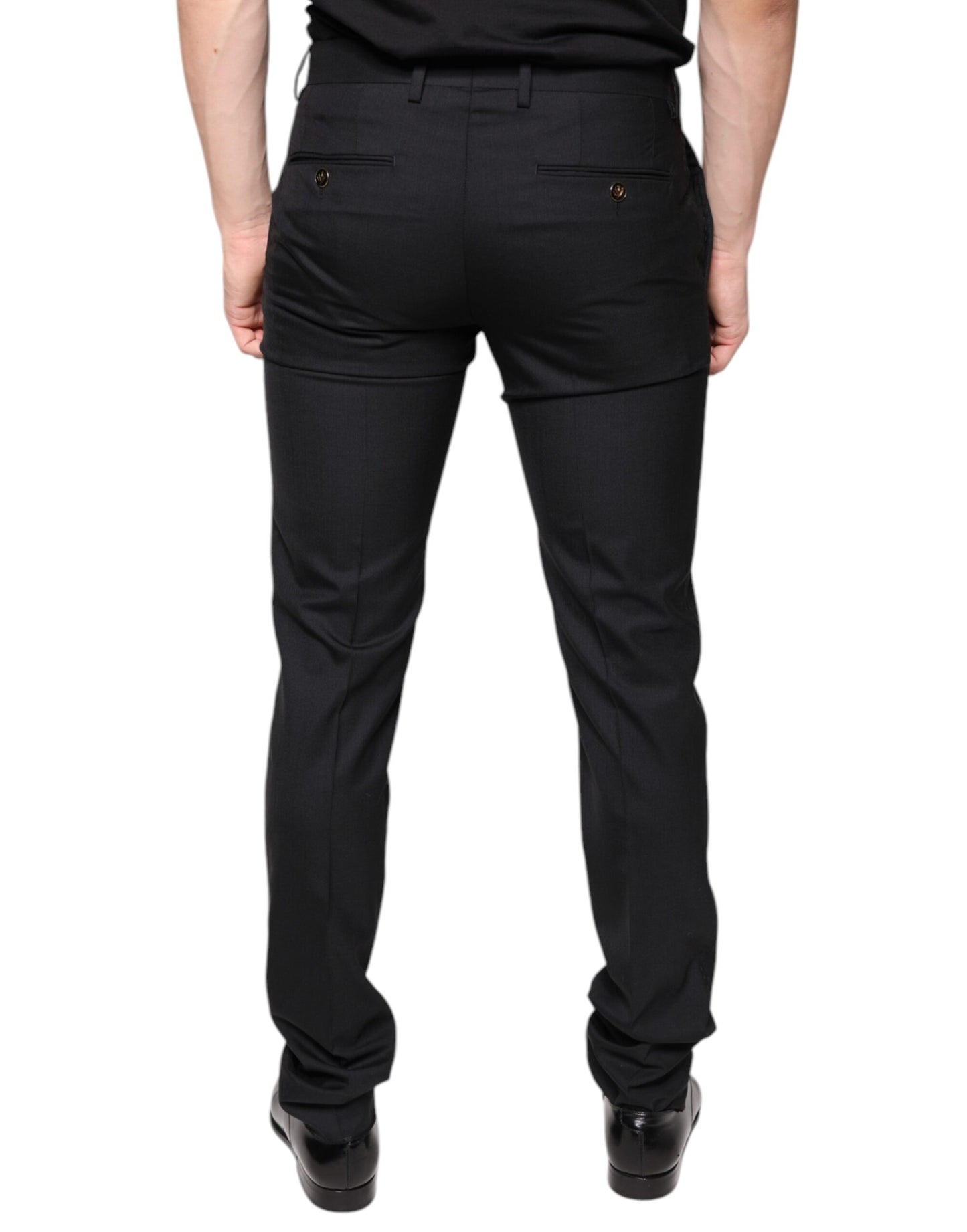  - Black Wool Skinny Men Dress Pants