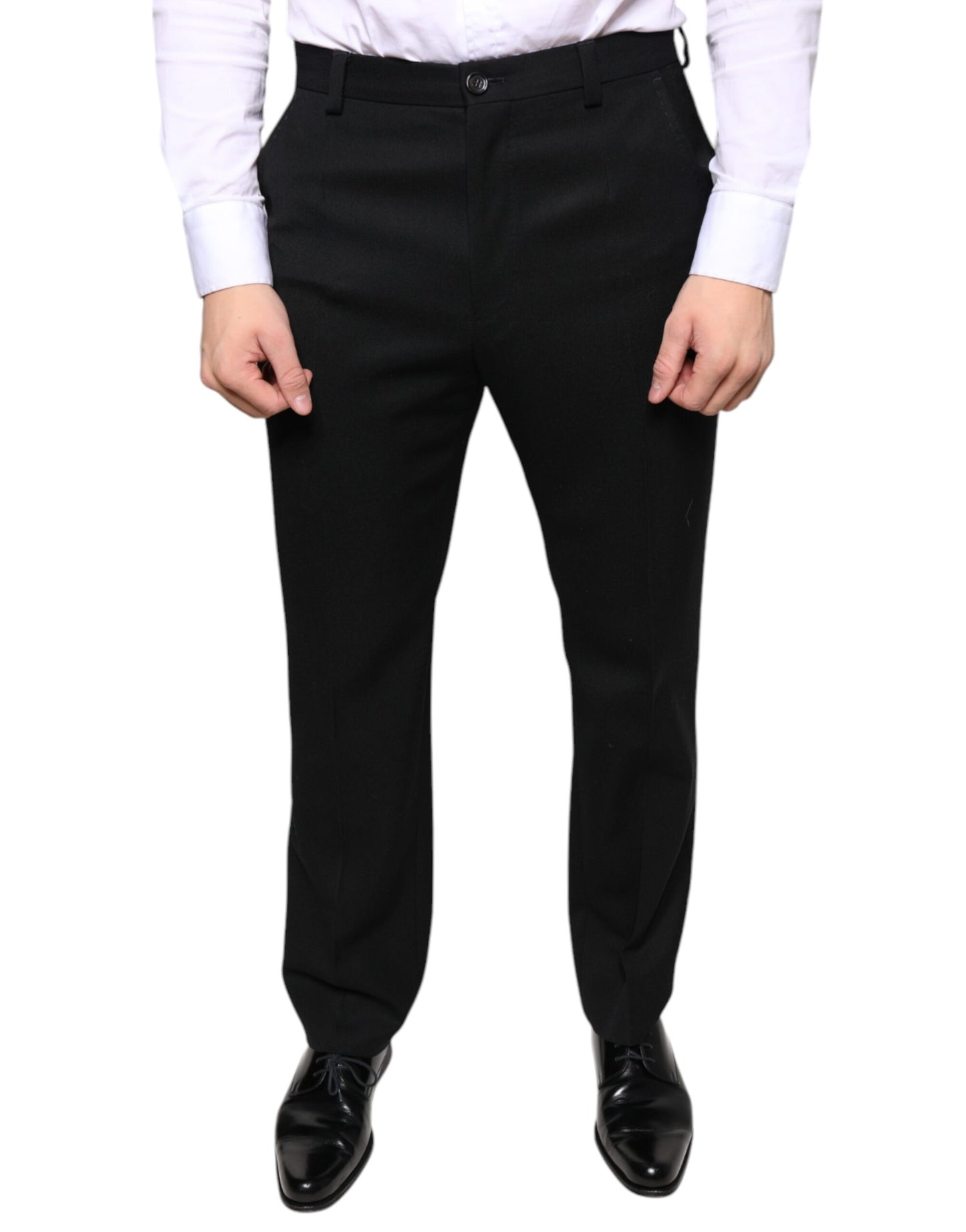  - Black Wool Skinny Men Dress Pants