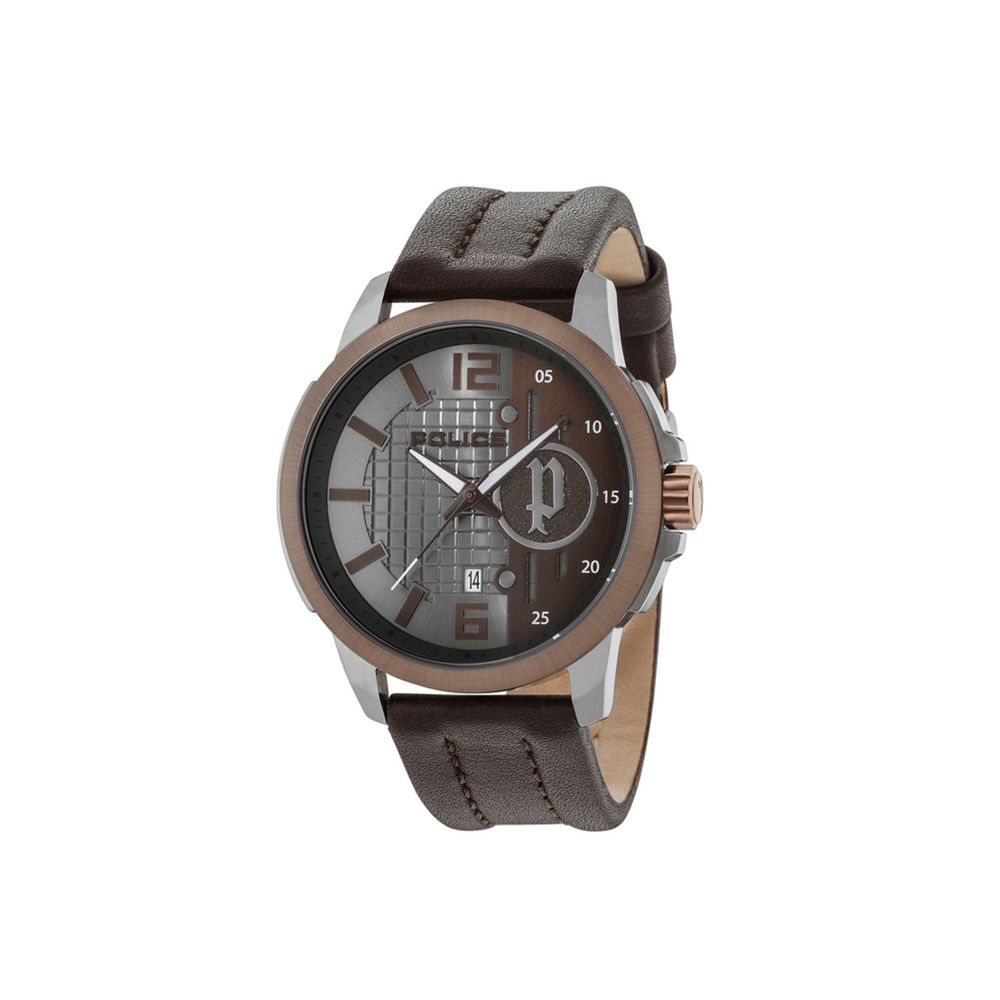 Police Men's Brown Leather Watch – Grey Dial & Grey Case, 48mm