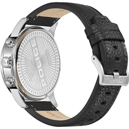 Police Men's Black Leather Strap Watch with Green Dial – 48mm