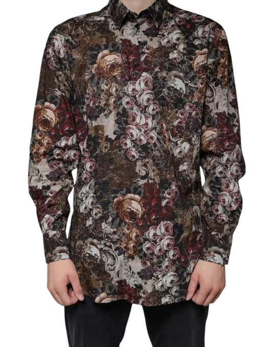  - Multicolor Floral Cotton Men Dress GOLD Shirt