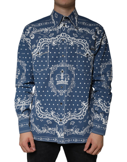  - Blue White Bandana Print Cotton Casual Shirt