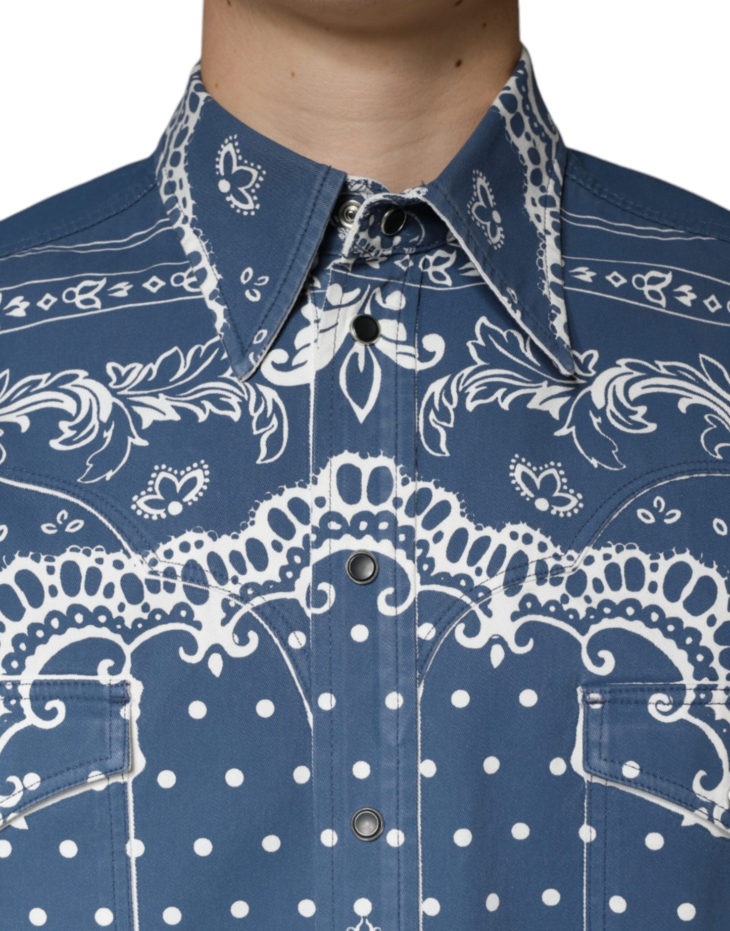  - Blue White Bandana Print Cotton Casual Shirt