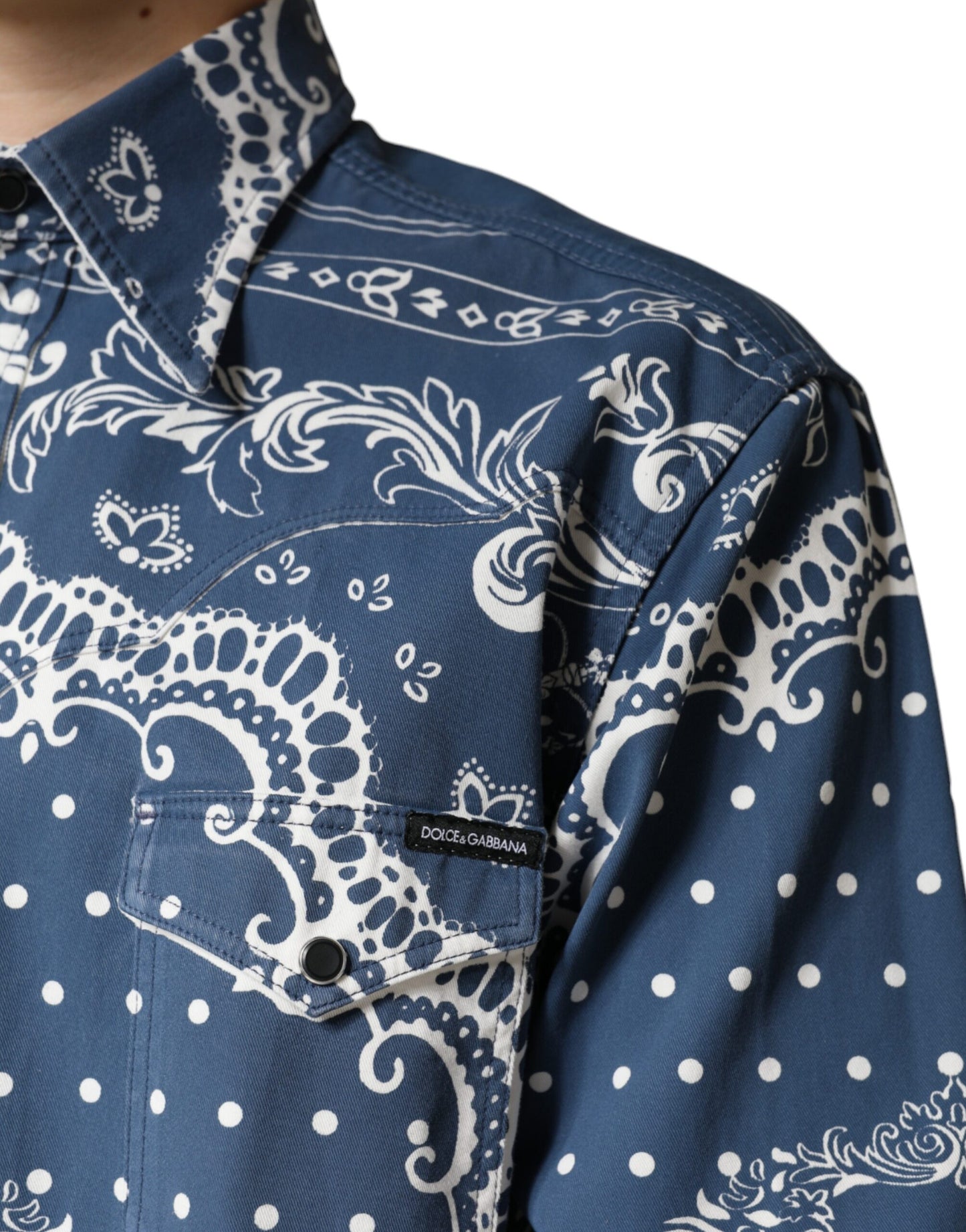  - Blue White Bandana Print Cotton Casual Shirt