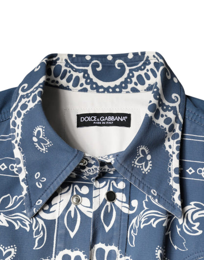  - Blue White Bandana Print Cotton Casual Shirt