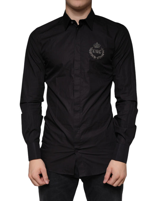  - Black King Crown Embroidered GOLD Dress Shirt