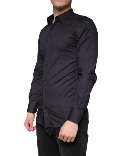  - Black Cotton Stretch Dress GOLD Formal Shirt