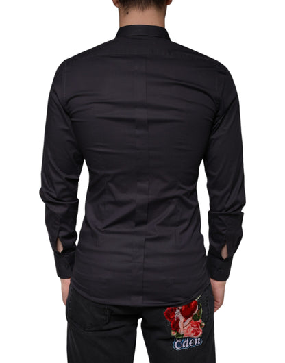  - Black Cotton Stretch Dress GOLD Formal Shirt