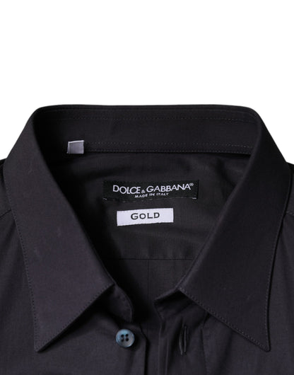  - Black Cotton Stretch Dress GOLD Formal Shirt