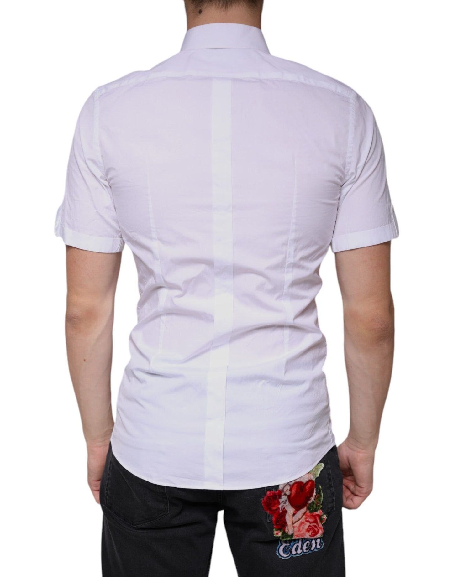  - White Cotton Casual GOLD Short Sleeves Shirt