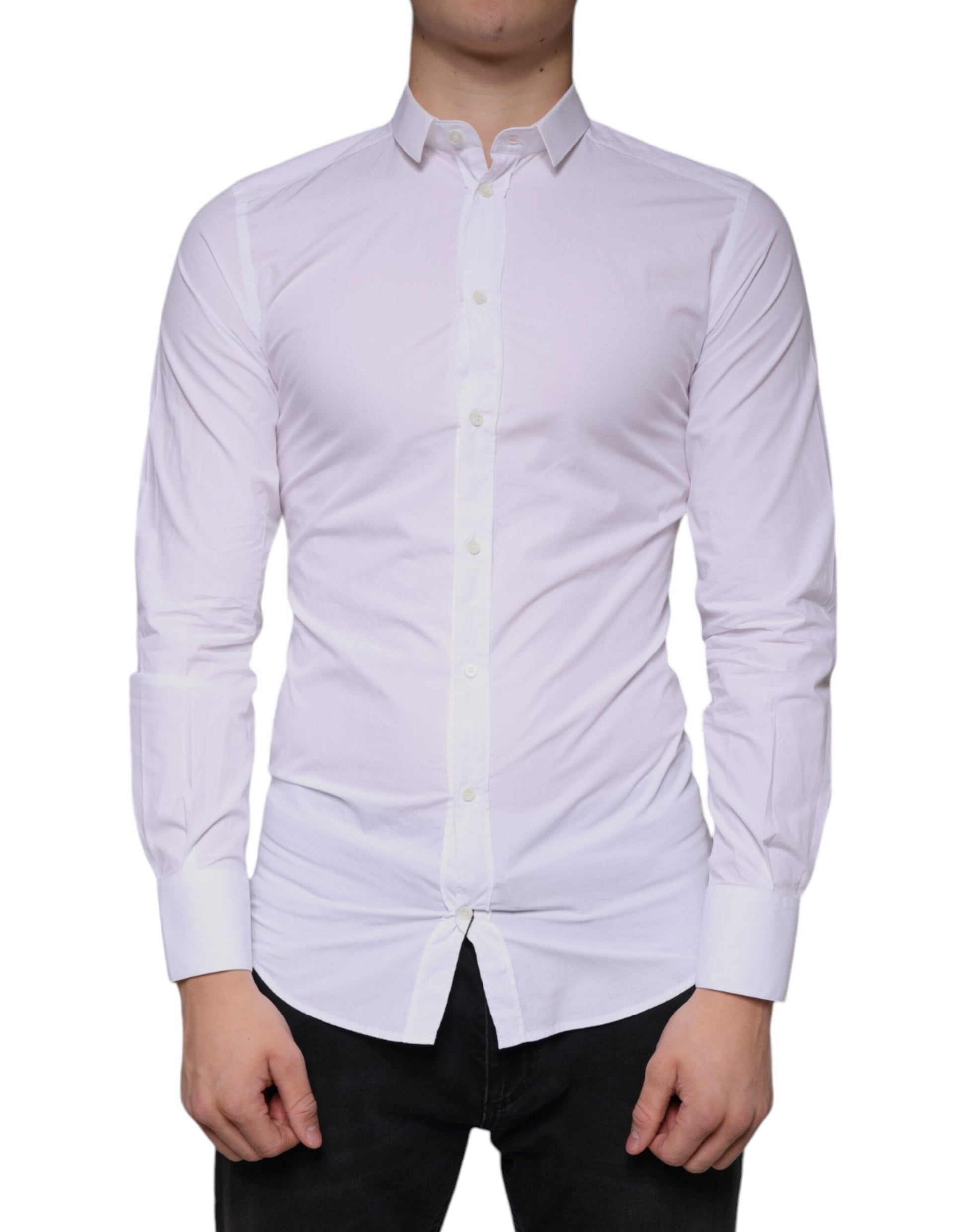 Dolce & Gabbana GOLD Formal Collared White Cotton Dress Shirt