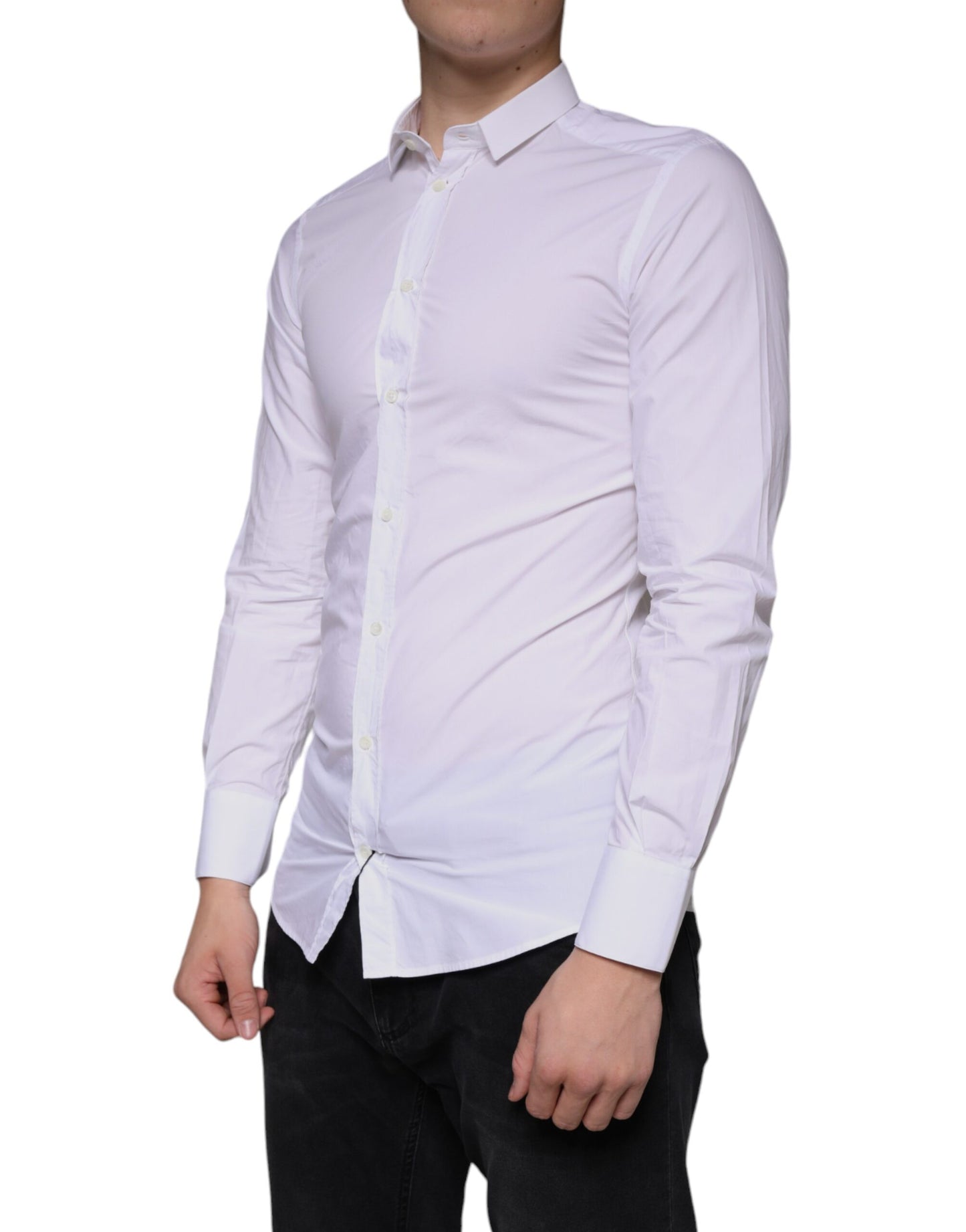 Dolce & Gabbana GOLD Formal Collared White Cotton Dress Shirt