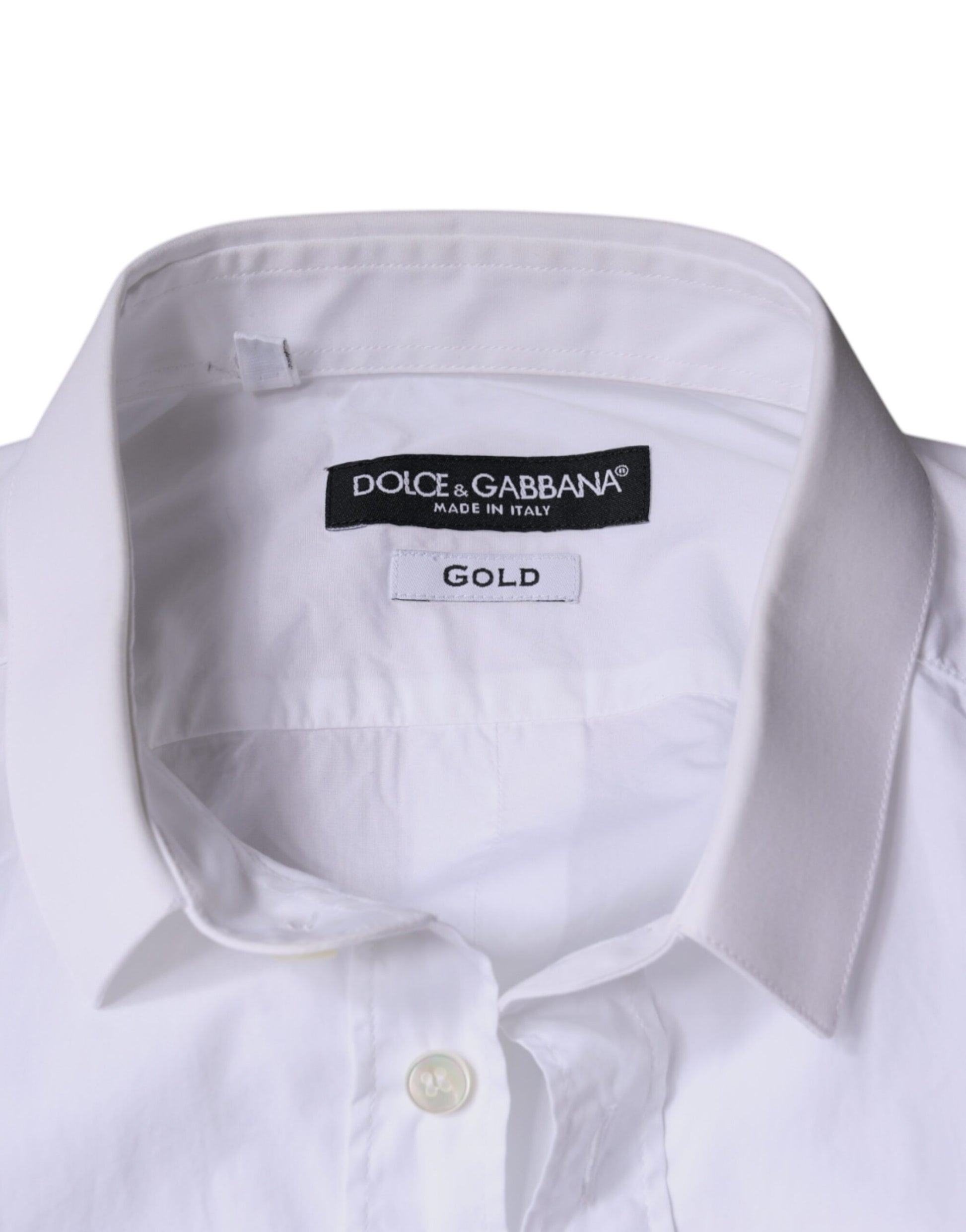 Dolce & Gabbana GOLD Formal Collared White Cotton Dress Shirt