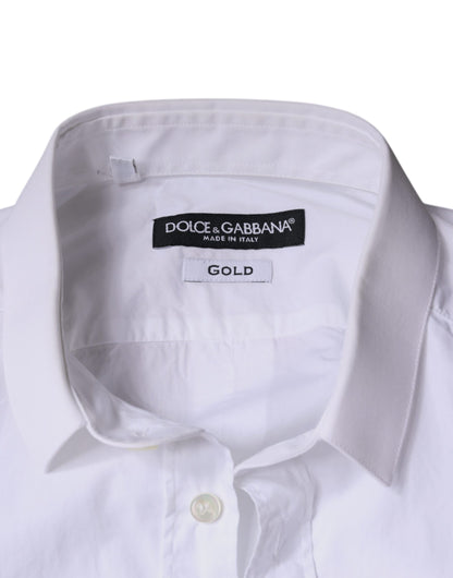 Dolce & Gabbana GOLD Formal Collared White Cotton Dress Shirt