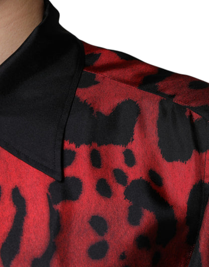  - Red Leopard Silk Button Down Casual Shirt