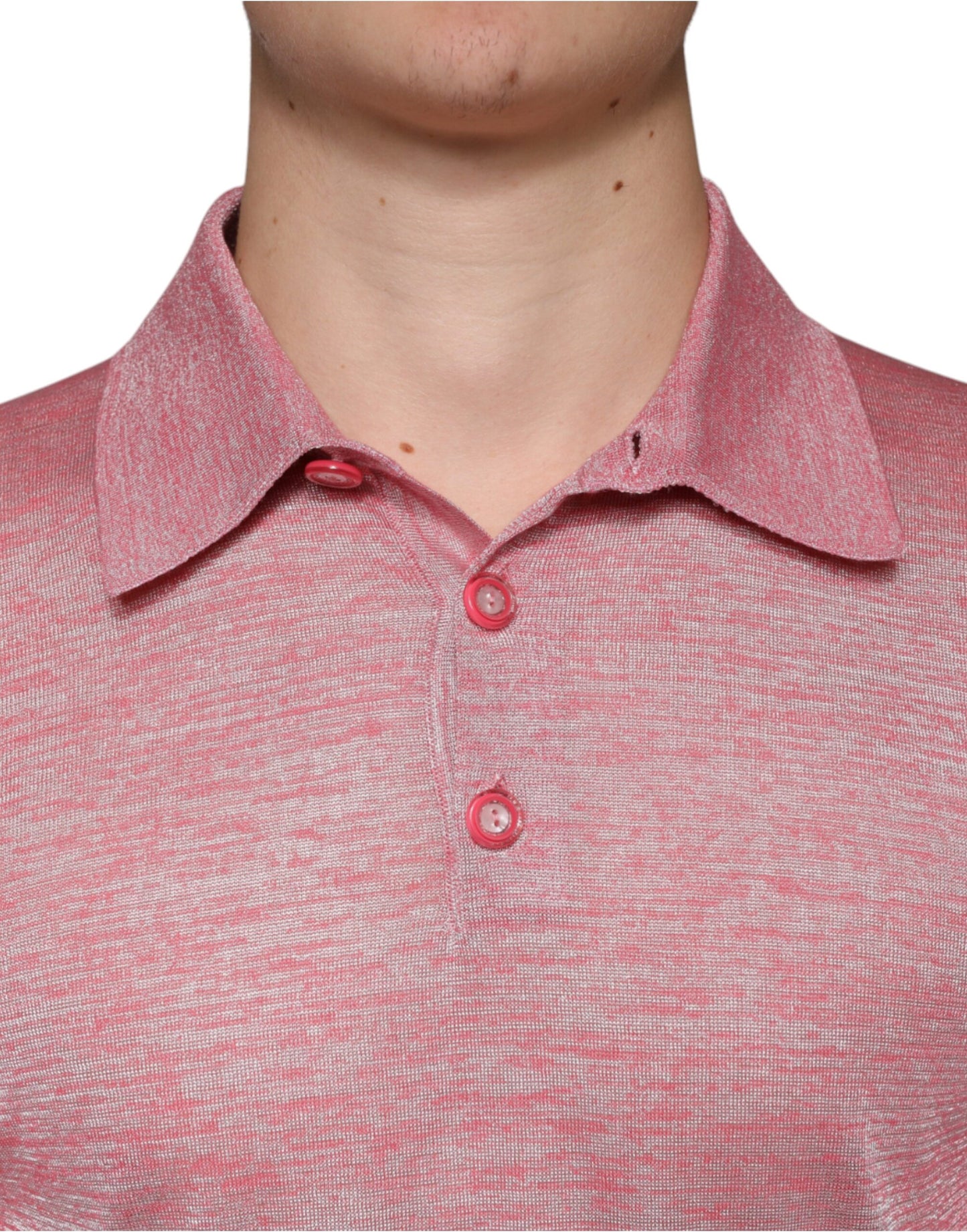  - Pink Polyester Long Sleeve Men Polo T-shirt