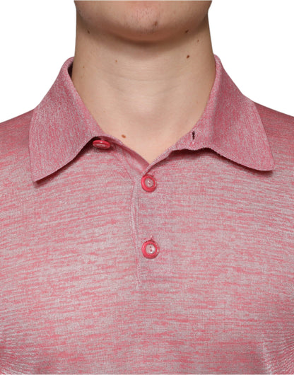  - Pink Polyester Long Sleeve Men Polo T-shirt