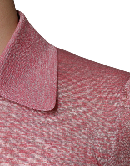  - Pink Polyester Long Sleeve Men Polo T-shirt