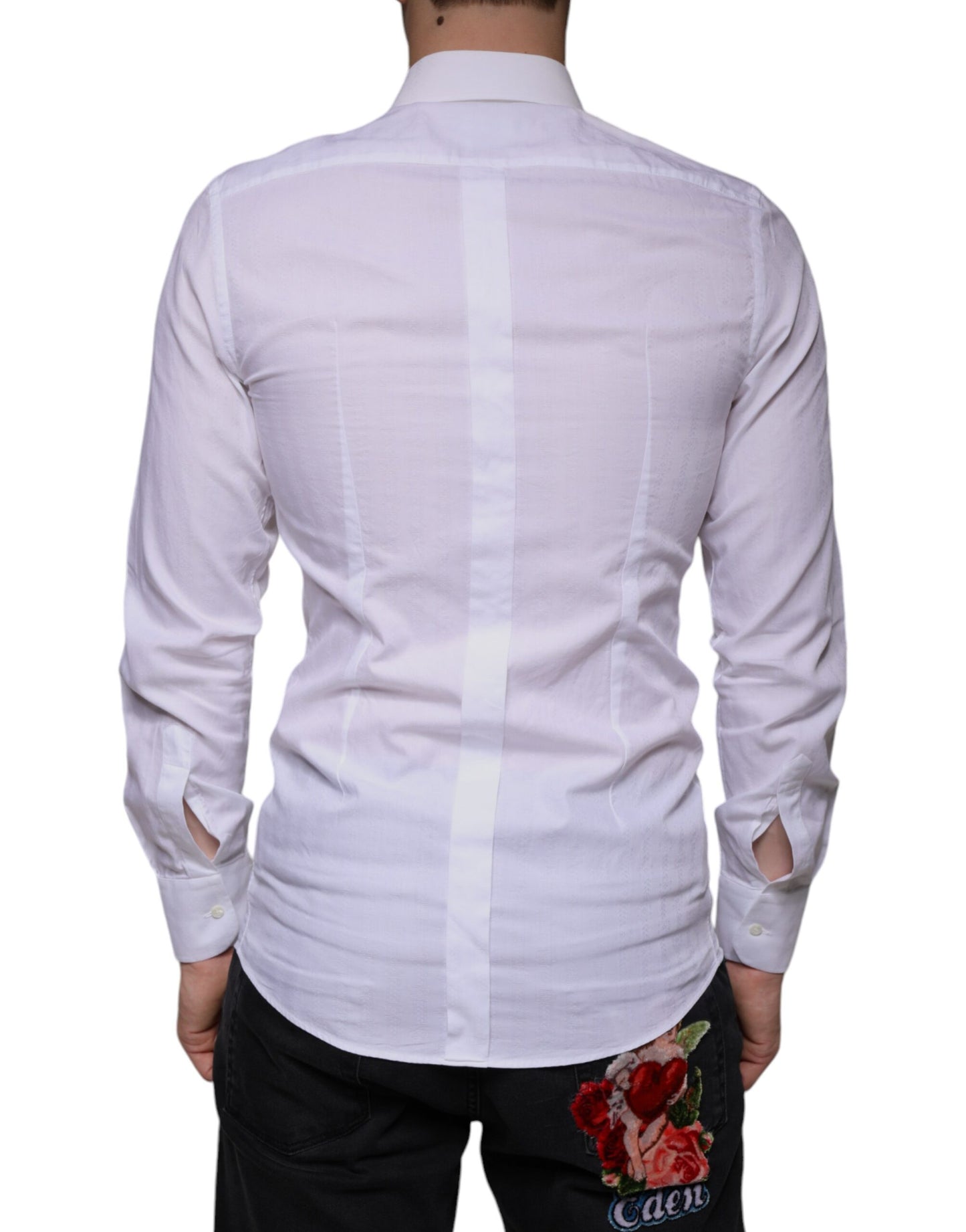  - White Cotton Men Dress GOLD Formal Shirt