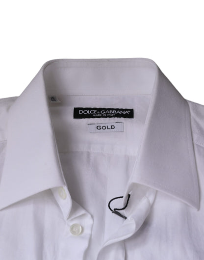  - White Cotton Men Dress GOLD Formal Shirt