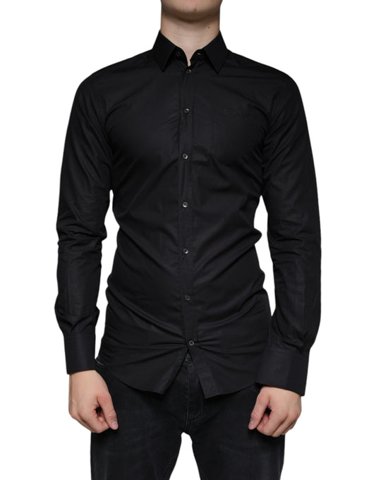  - Black Cotton Stretch Dress GOLD Formal Shirt