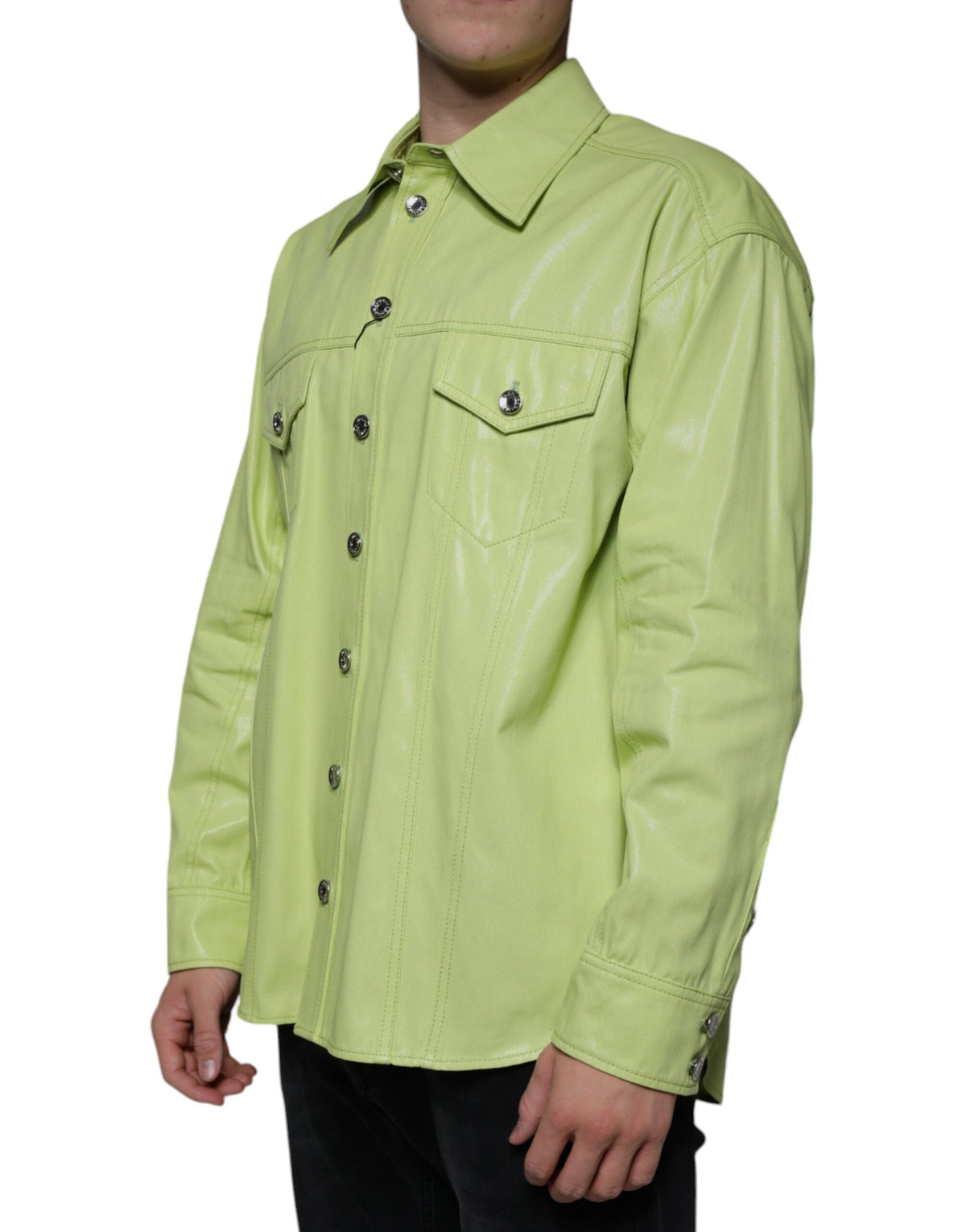Dolce & Gabbana Green Cotton Collared Button Down Shirt