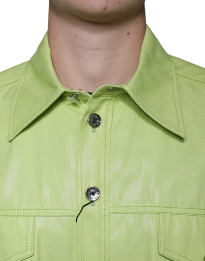  - Green Cotton Collared Men Button Down Shirt