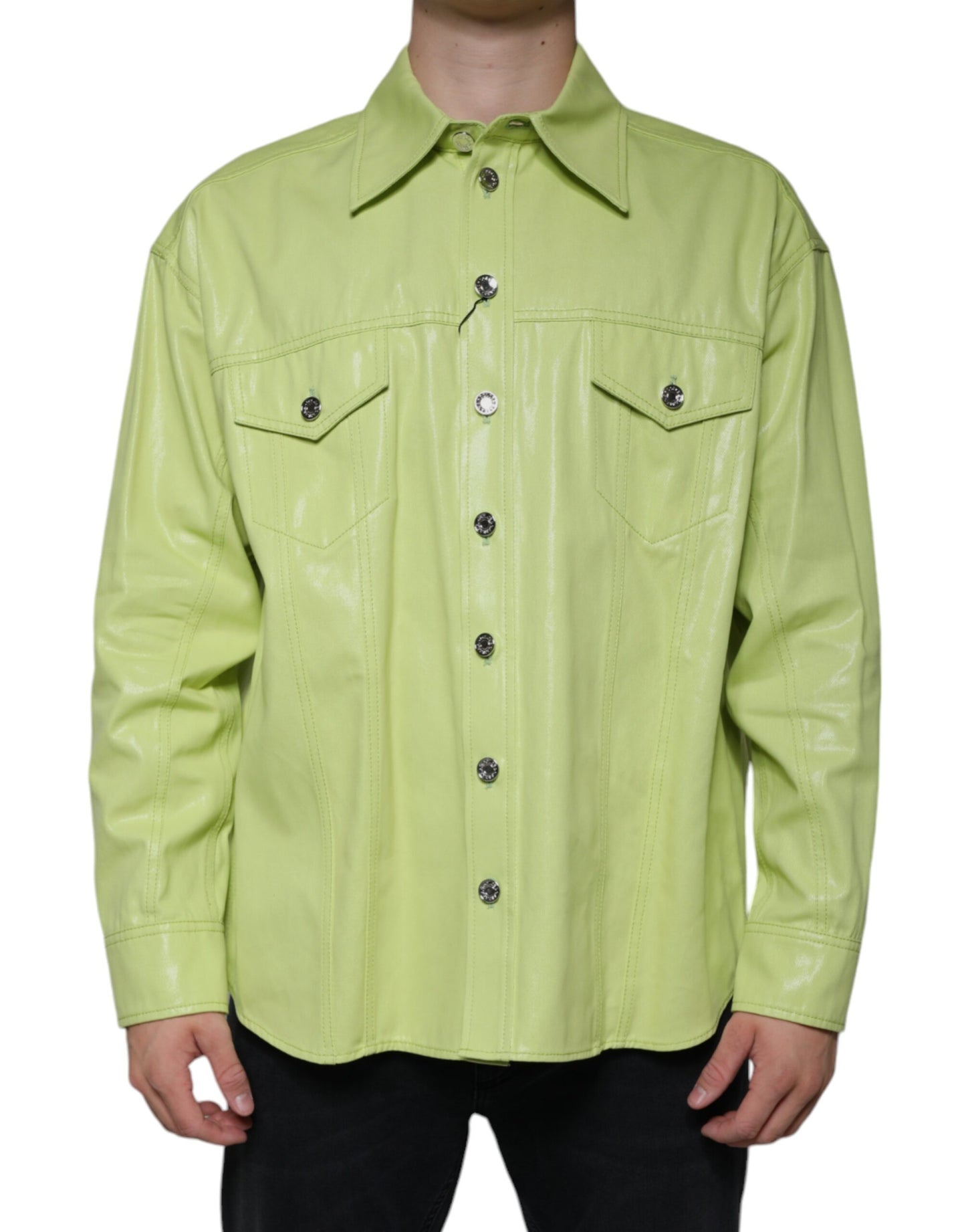  - Green Cotton Collared Men Button Down Shirt