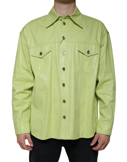  - Green Cotton Collared Men Button Down Shirt