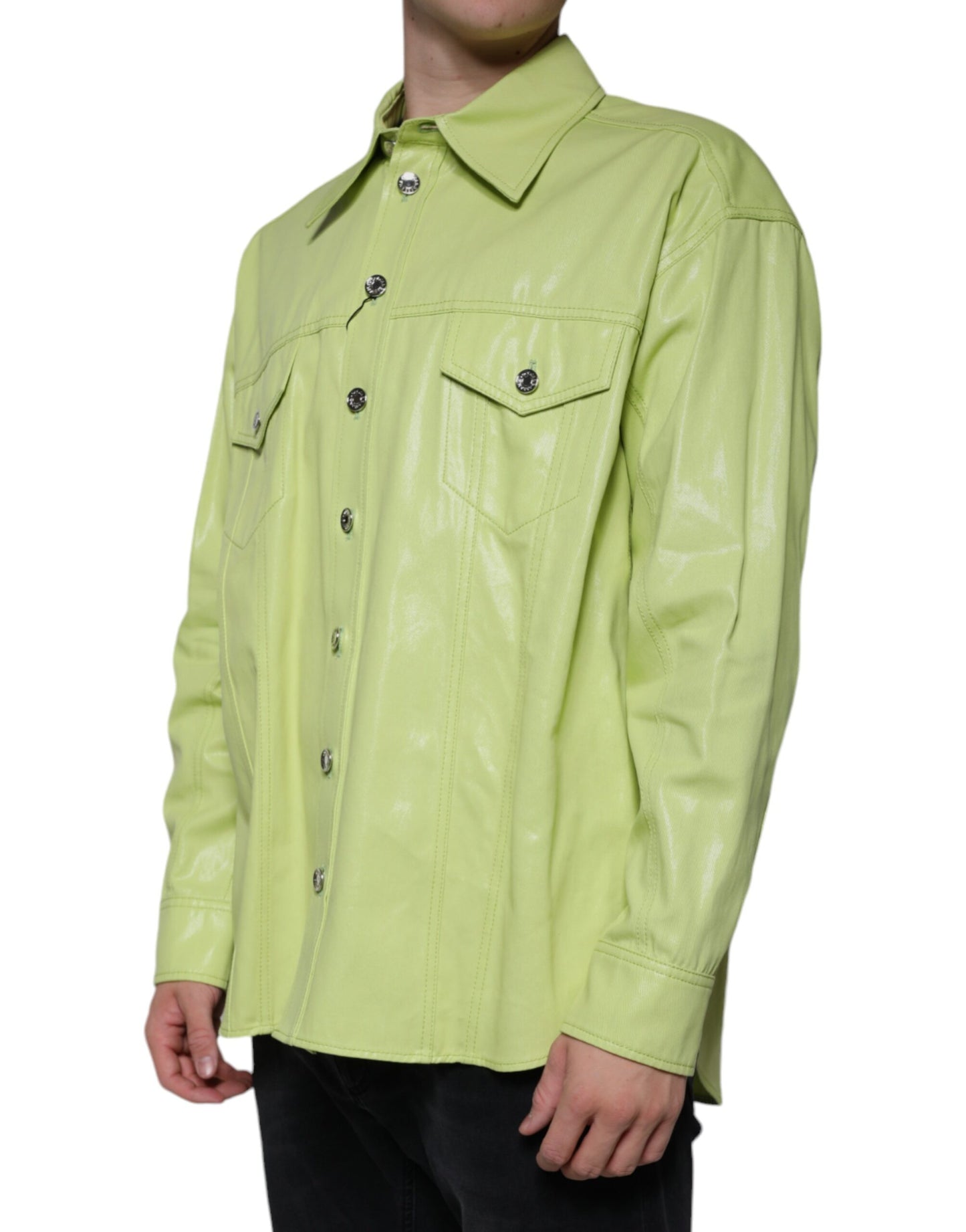  - Green Cotton Collared Men Button Down Shirt