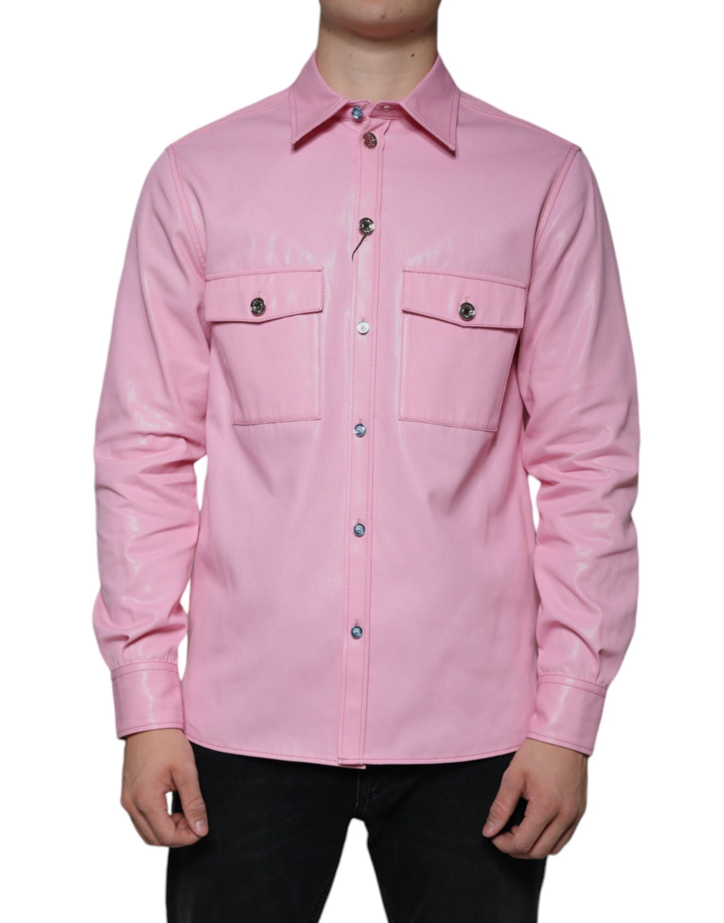  - Pink Cotton Collared Button Down Shirt