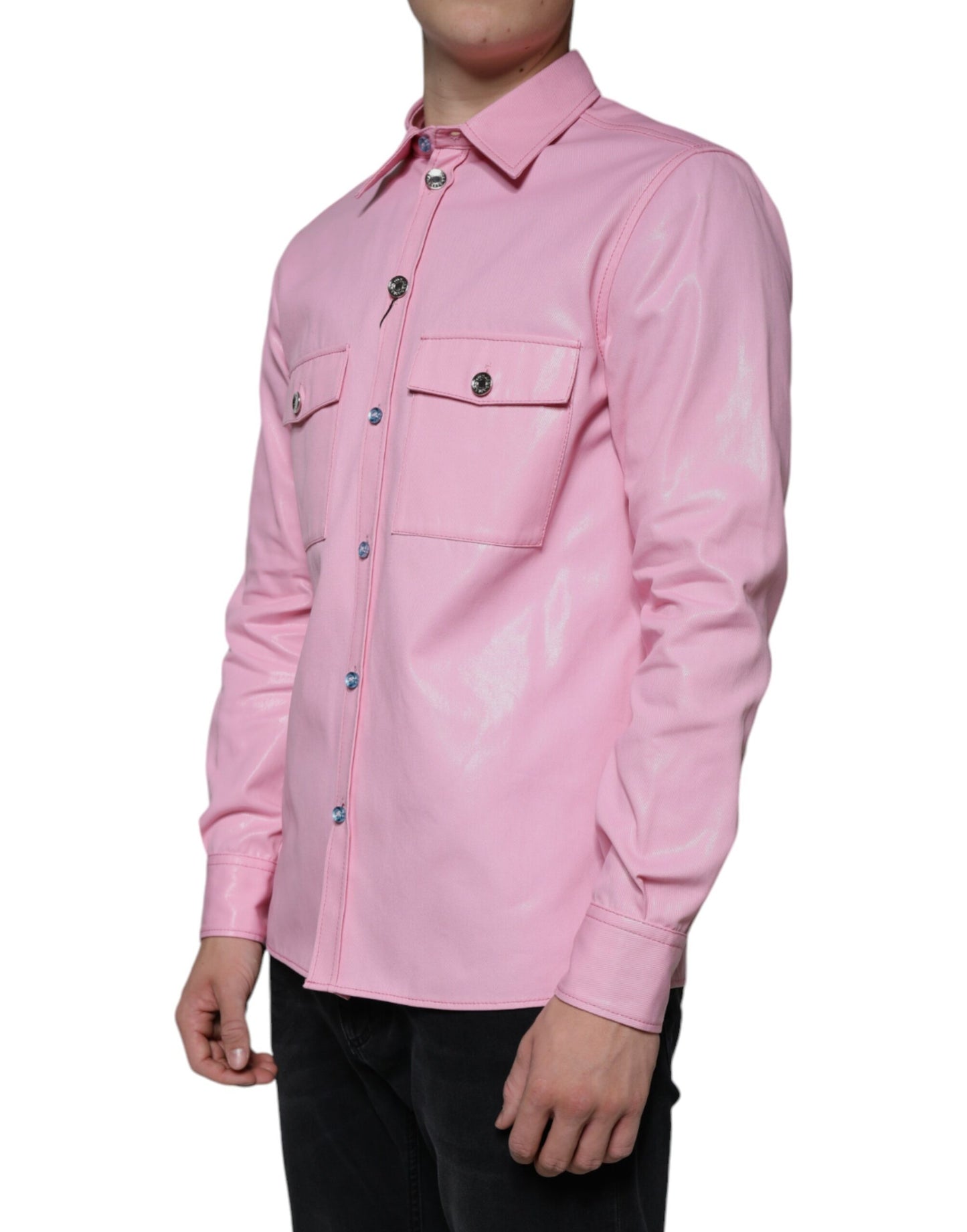  - Pink Cotton Collared Button Down Shirt