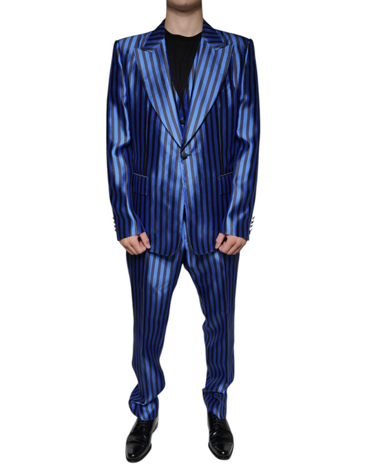  - Metallic Blue Stripes Formal 3 Piece Suit